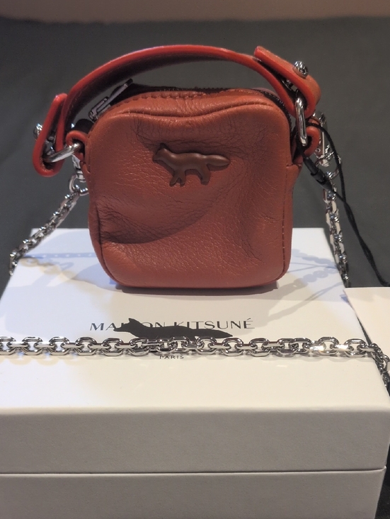 MAISON KITSUNE Handbags - MAISON KITSUNE Small Orange Leather Fox-Embossed Mini Bag with Chain